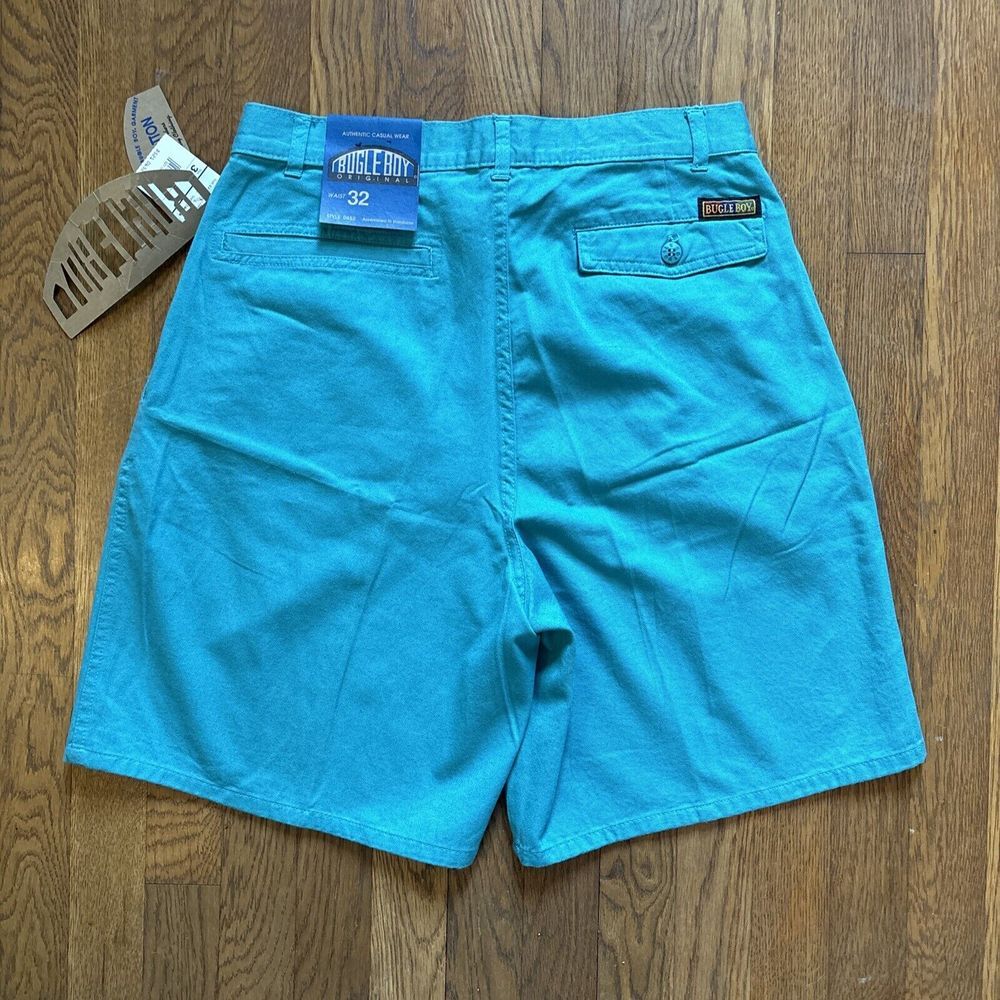 NWT Bugle Boy Pleated Chino Shorts Teal Mens 32 8" Golf Preppy 90s Dad NOS VTG - Picture 2 of 6